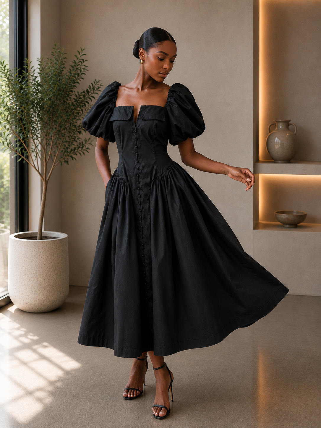 The Elodie Puff Sleeve Midi Dress