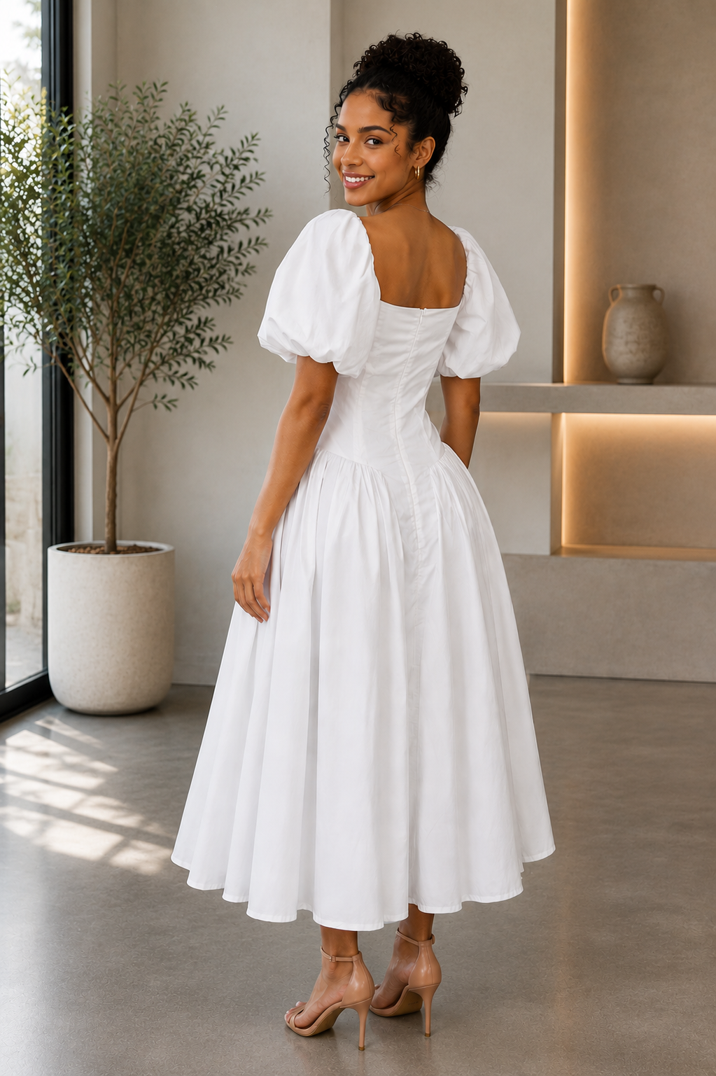 The Elodie Puff Sleeve Midi Dress