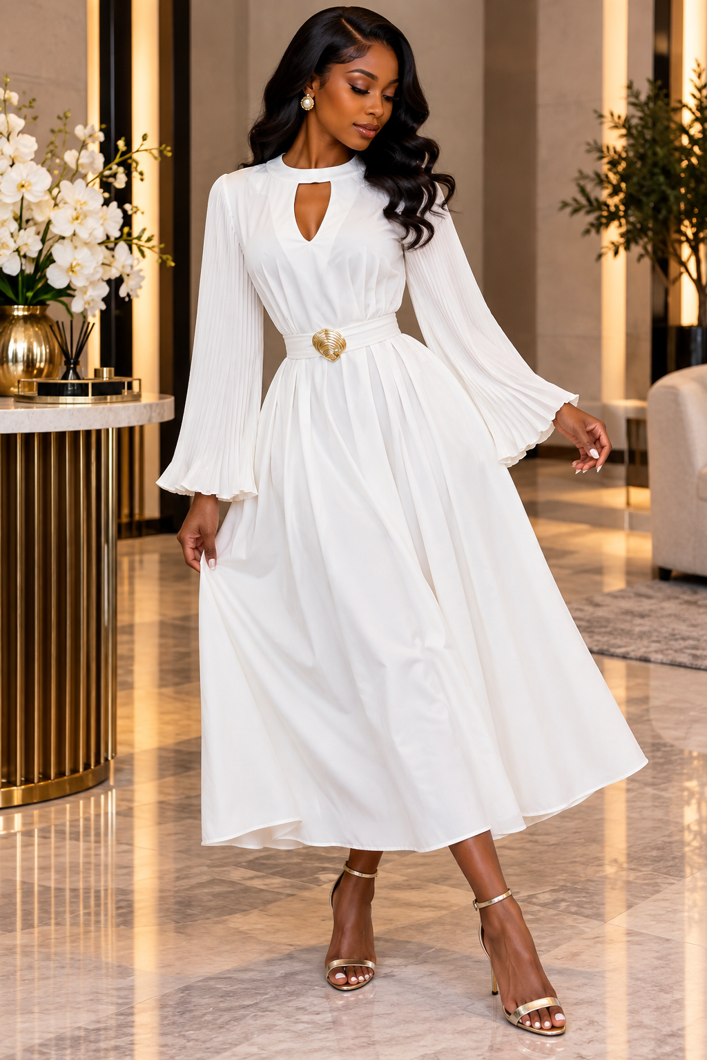 The Celine Pleated Sleeve Midi Dress