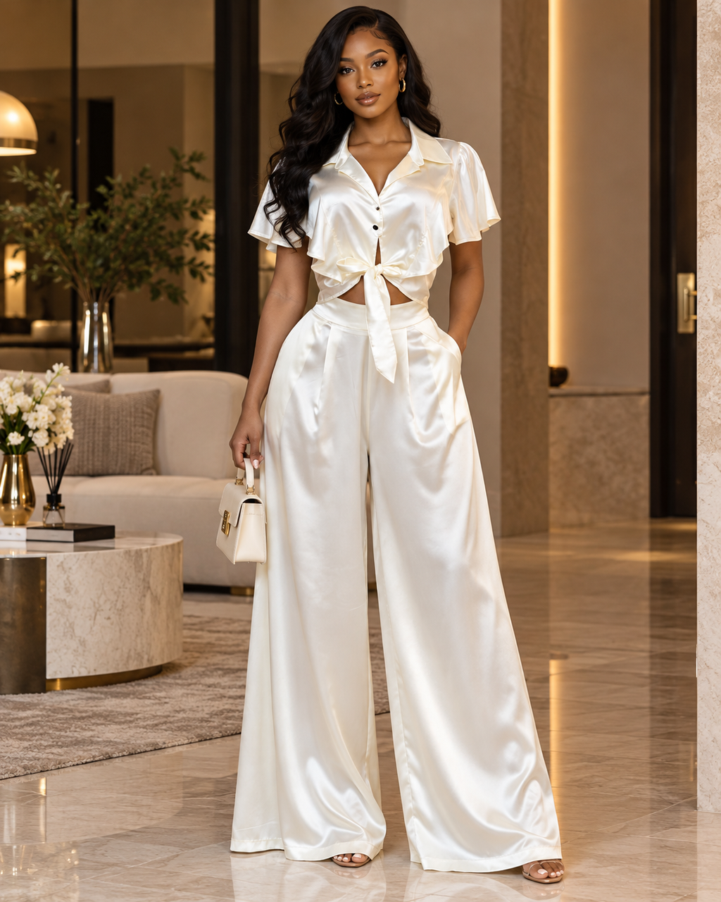 Élan Satin Tie-Front Co-Ord Set