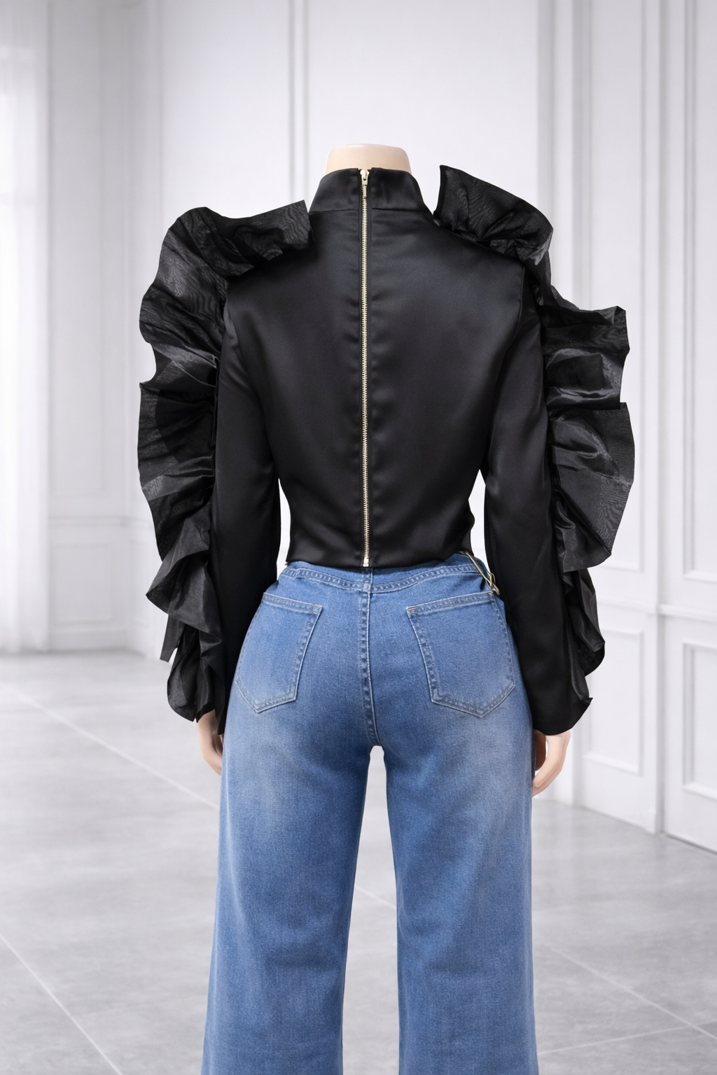 Statement Ruffles Sleeve Satin Top