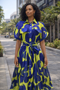 Bold Abstract Print Belted Midi Shirt Dress