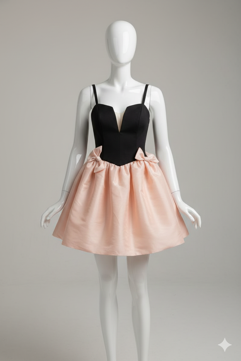 Pastel Pink Mini Dress with Bow Accents