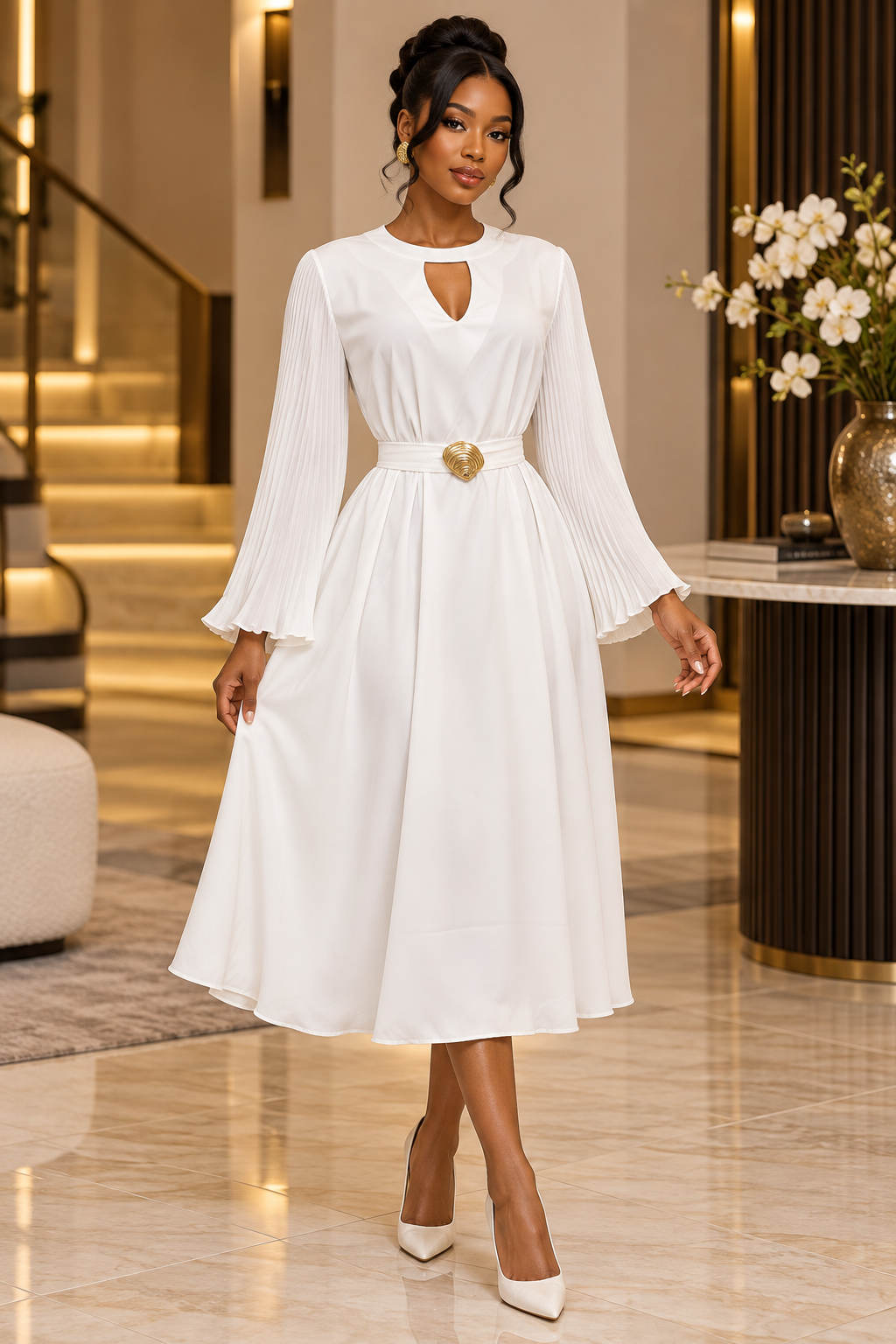 The Celine Pleated Sleeve Midi Dress