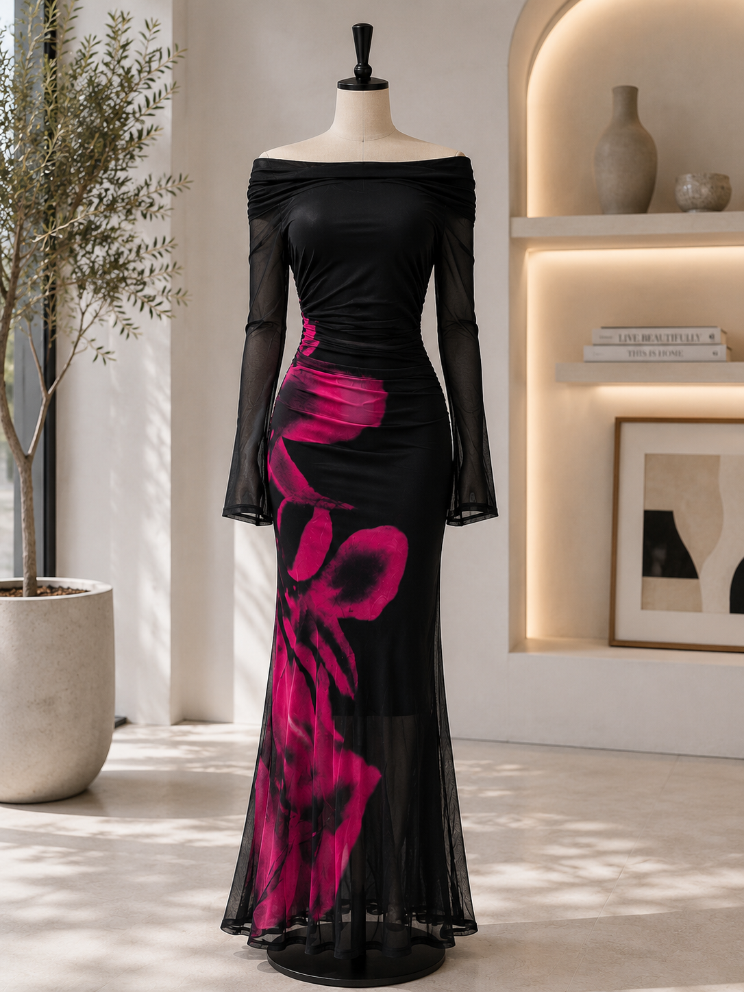 The Zaria Bloom Mesh Maxi Dress