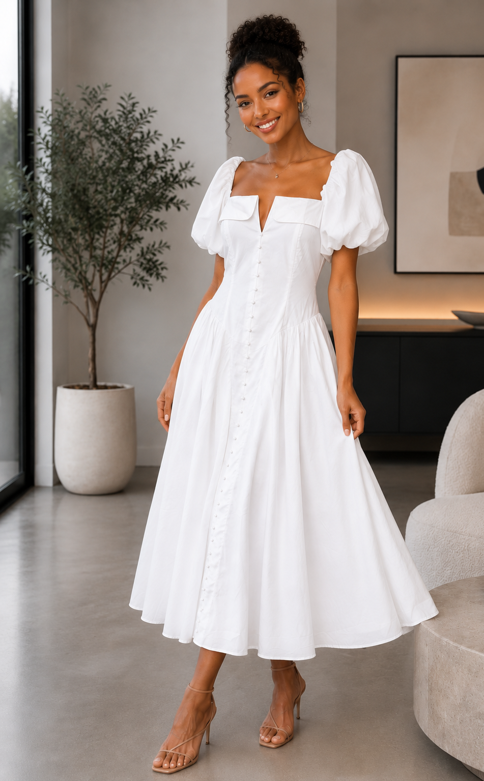 The Elodie Puff Sleeve Midi Dress